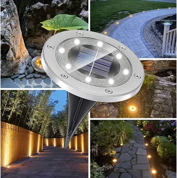 Venkovní osvětlení DZL LED solární zahradní světlo k zapíchnutí do země 8 LED ⌀11,5cm nerez