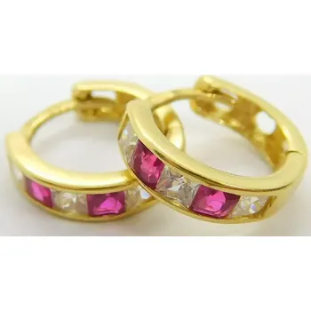 Náušnice Klenoty Budín Dětské zlaté náušnice kroužky ze žlutého zlata se zirkony a rubíny 585/1,25gr H343 (Klenoty Budín Dětské zlaté náušnice kroužky ze žlutého zlata se zirkony a rubíny 585/1,25gr H343)