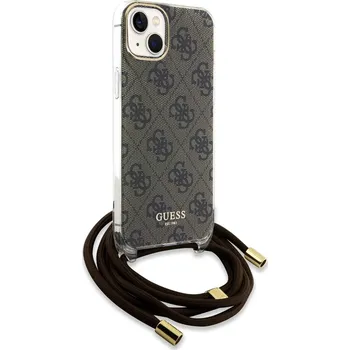 Zadní kryt Guess IML 4G Printed Crossbody popruh pro Apple iPhone 15, hnědá