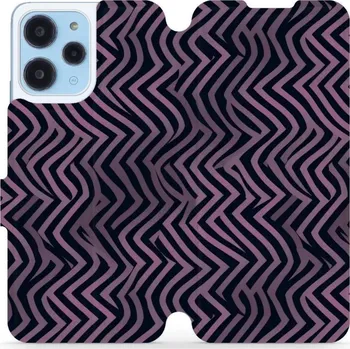 Pouzdro na mobilní telefon Flipové pouzdro Mobiwear - Xiaomi Redmi 12 - VA55S Fialové klikyháky (Knížkové flip pouzdro, obal, kryt na mobil Xiaomi Redmi 12 - VA55S Fialové klikyháky, materiál Umělá kůže + TPU - ochrana 360°, stojánek, silikonová vanička, magnetické zavírání)