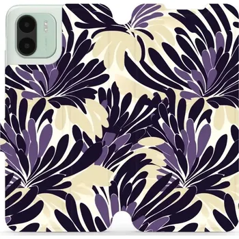 Pouzdro na mobilní telefon Flipové pouzdro Mobiwear - Xiaomi Redmi A2 - VA47S Fialová flóra (Knížkové flip pouzdro, obal, kryt na mobil Xiaomi Redmi A2 - VA47S Fialová flóra, materiál Umělá kůže + TPU - ochrana 360°, stojánek, silikonová vanička, magnetické zavírání)