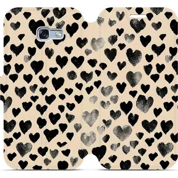 Pouzdro na mobilní telefon Flipové pouzdro Mobiwear - Samsung Galaxy A5 2017 - VA51S Černá srdíčka (Knížkové flip pouzdro, obal, kryt na mobil Samsung Galaxy A5 2017 - VA51S Černá srdíčka, materiál Umělá kůže + TPU - ochrana 360°, stojánek, silikonová vanička, magnetické zavírání)