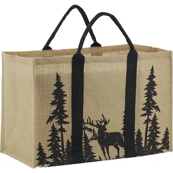 Laminovaná jutová taška přírodní-dekor černý les