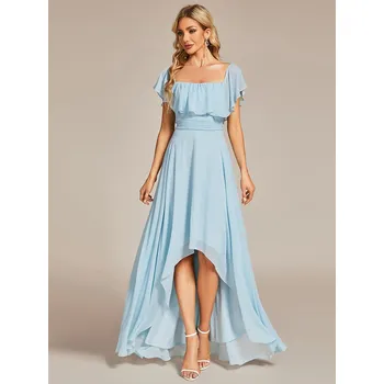 Dámské šaty Ever Pretty šaty světle modré dlouhé s volánkem 1736 Velikost: 7XL / 54 / 22 / 26