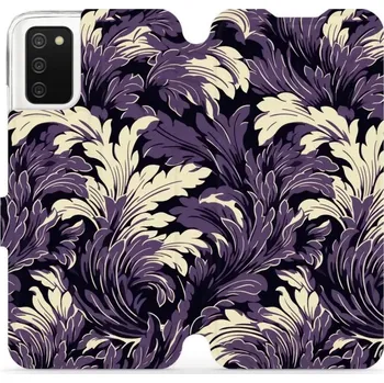 Pouzdro na mobilní telefon Flipové pouzdro Mobiwear - Samsung Galaxy A02S - VA46S Fialové rostliny (Knížkové flip pouzdro, obal, kryt na mobil Samsung Galaxy A02S - VA46S Fialové rostliny, materiál Umělá kůže + TPU - ochrana 360°, stojánek, silikonová vanička, magnetické zavírání)