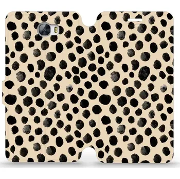 Pouzdro na mobilní telefon Flipové pouzdro Mobiwear - Huawei Y6 II Compact / Y5 II - VA50S Černé puntíky (Knížkové flip pouzdro, obal, kryt na mobil Huawei Y6 II Compact / Y5 II - VA50S Černé puntíky, materiál Umělá kůže + TPU - ochrana 360°, stojánek, silikonová vanička, magnetick