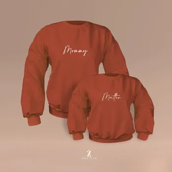 Kojenecké oblečení Set mikin s balonovými rukávy a výšivkou MOMMY a JMÉNA DÍTĚTE Barva: Hnědá, Velikost dítě: 3-6 měsíců, Velikost máma: M-L