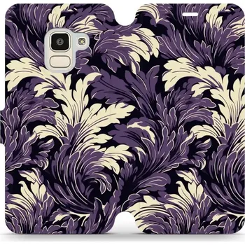 Pouzdro na mobilní telefon Flipové pouzdro Mobiwear - Samsung Galaxy J6 2018 - VA46S Fialové rostliny (Knížkové flip pouzdro, obal, kryt na mobil Samsung Galaxy J6 2018 - VA46S Fialové rostliny, materiál Umělá kůže + TPU - ochrana 360°, stojánek, silikonová vanička, magnetické)