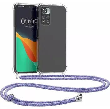 Pouzdro na mobilní telefon Pevné silikonové pouzdro kwmobile Crossbody na mobil Xiaomi Redmi Note 11 Pro 5G čiré s fialovým popruhem přes rameno nebo na krk (Silikonový kryt či obal s popruhem kwmobile Crossbodyna mobil Xiaomi Redmi Note 11 Pro 5G)
