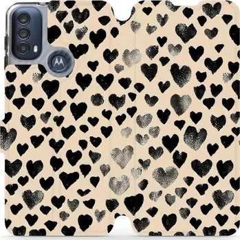 Pouzdro na mobilní telefon Flipové pouzdro Mobiwear - Motorola Moto E40 - VA51S Černá srdíčka (Knížkové flip pouzdro, obal, kryt na mobil Motorola Moto E40 - VA51S Černá srdíčka, materiál Umělá kůže + TPU - ochrana 360°, stojánek, silikonová vanička, magnetické zavírání)