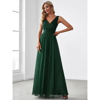 Dámské šaty Třpytivé večerní šaty s výstřihem do V Barva: Tmavě Zelená, Velikost: 3XL