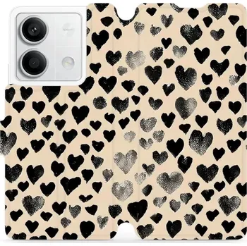 Pouzdro na mobilní telefon Flipové pouzdro Mobiwear - Xiaomi Redmi Note 13 5G - VA51S Černá srdíčka (Knížkové flip pouzdro, obal, kryt na mobil Xiaomi Redmi Note 13 5G - VA51S Černá srdíčka, materiál Umělá kůže + TPU - ochrana 360°, stojánek, silikonová vanička, magnetické zavírání