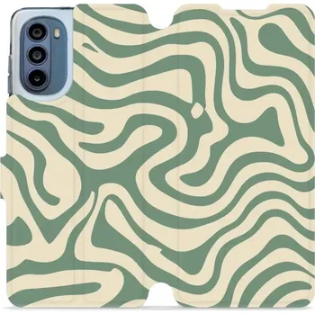 Pouzdro na mobilní telefon Flipové pouzdro Mobiwear - Motorola Moto G62 5G - VA57S Zelené a béžové zkrouceniny (Knížkové flip pouzdro, obal, kryt na mobil Motorola Moto G62 5G - VA57S Zelené a béžové zkrouceniny, materiál Umělá kůže + TPU - ochrana 360°, stojánek, silikonová vaničk