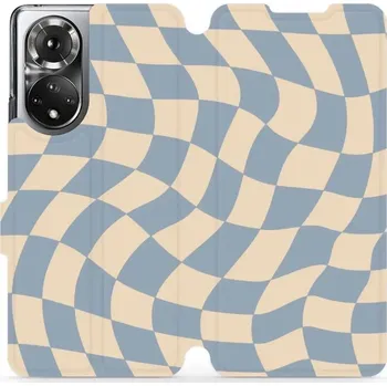 Pouzdro na mobilní telefon Flipové pouzdro Mobiwear - Honor 50 / Huawei Nova 9 - VA59S Modrá a béžová šachovnice (Knížkové flip pouzdro, obal, kryt na mobil Honor 50 / Huawei Nova 9 - VA59S Modrá a béžová šachovnice, materiál Umělá kůže + TPU - ochrana 360°, stojánek, silikonová)
