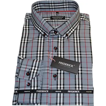 Pánská košile Pánská košile s dlouhým rukávem - střih SLIM - vzor F223 - šedá barva vzor kostka - 42