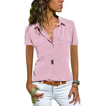 Dámská košile Jednobarevná košile s krátkými rukávy Barva: Růžová, Velikost: XL