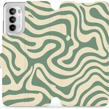 Pouzdro na mobilní telefon Flipové pouzdro Mobiwear - Motorola Moto G82 5G - VA57S Zelené a béžové zkrouceniny (Knížkové flip pouzdro, obal, kryt na mobil Motorola Moto G82 5G - VA57S Zelené a béžové zkrouceniny, materiál Umělá kůže + TPU - ochrana 360°, stojánek, silikonová vaničk