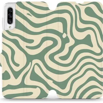 Pouzdro na mobilní telefon Flipové pouzdro Mobiwear - Samsung Galaxy A30s - VA57S Zelené a béžové zkrouceniny (Knížkové flip pouzdro, obal, kryt na mobil Samsung Galaxy A30s - VA57S Zelené a béžové zkrouceniny, materiál Umělá kůže + TPU - ochrana 360°, stojánek, silikonová vanička,
