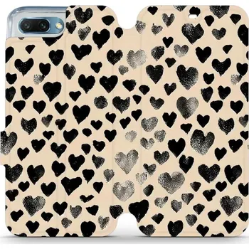 Pouzdro na mobilní telefon Flipové pouzdro Mobiwear - Honor 10 - VA51S Černá srdíčka (Knížkové flip pouzdro, obal, kryt na mobil Honor 10 - VA51S Černá srdíčka, materiál Umělá kůže + TPU - ochrana 360°, stojánek, silikonová vanička, magnetické zavírání)