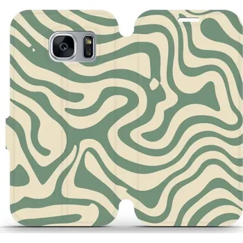 Pouzdro na mobilní telefon Flipové pouzdro Mobiwear - Samsung Galaxy S7 Edge - VA57S Zelené a béžové zkrouceniny (Knížkové flip pouzdro, obal, kryt na mobil Samsung Galaxy S7 Edge - VA57S Zelené a béžové zkrouceniny, materiál Umělá kůže + TPU - ochrana 360°, stojánek, silikonová)