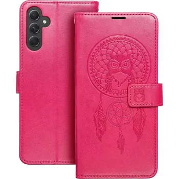 Pouzdro na mobilní telefon Knížkové flip pouzdro Coolcase Mezzo na mobil Samsung Galaxy A35 5G - Magenta lapač snů se sovou (Flip kryt či obal Forcell MEZZO na mobil Samsung Galaxy A35 5G - Magenta lapač snů se sovou)
