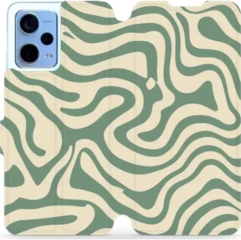 Pouzdro na mobilní telefon Flipové pouzdro Mobiwear - Xiaomi Redmi Note 12 5G - VA57S Zelené a béžové zkrouceniny (Knížkové flip pouzdro, obal, kryt na mobil Xiaomi Redmi Note 12 5G - VA57S Zelené a béžové zkrouceniny, materiál Umělá kůže + TPU - ochrana 360°, stojánek, silikonová)