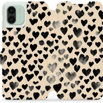 Pouzdro na mobilní telefon Flipové pouzdro Mobiwear - Xiaomi Redmi A1 - VA51S Černá srdíčka (Knížkové flip pouzdro, obal, kryt na mobil Xiaomi Redmi A1 - VA51S Černá srdíčka, materiál Umělá kůže + TPU - ochrana 360°, stojánek, silikonová vanička, magnetické zavírání)