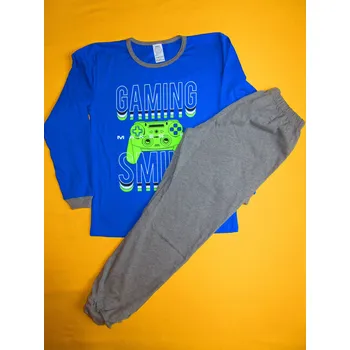 Dívčí pyžamo Arex, ČR Pyžamo dlouhý rukáv dvoubarevné potisk 2 Barva: modrá + šedá, Velikost: 134