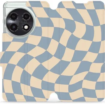 Pouzdro na mobilní telefon Flipové pouzdro Mobiwear - OnePlus 11 5G - VA59S Modrá a béžová šachovnice (Knížkové flip pouzdro, obal, kryt na mobil OnePlus 11 5G - VA59S Modrá a béžová šachovnice, materiál Umělá kůže + TPU - ochrana 360°, stojánek, silikonová vanička, magnetické)