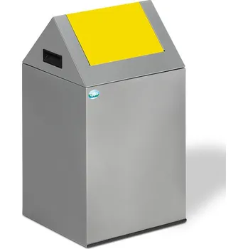 Odpadkový koš Nádoba na odpad, z ocelového plechu, samozhášecí, 43 litrů, stříbrná, žluté víko