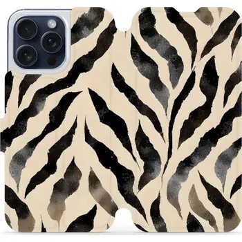 Pouzdro na mobilní telefon Flipové pouzdro Mobiwear - Apple iPhone 15 Pro Max - VA53S Zebří (Knížkové flip pouzdro, obal, kryt na mobil Apple iPhone 15 Pro Max - VA53S Zebří, materiál Umělá kůže + TPU - ochrana 360°, stojánek, silikonová vanička, magnetické zavírání)