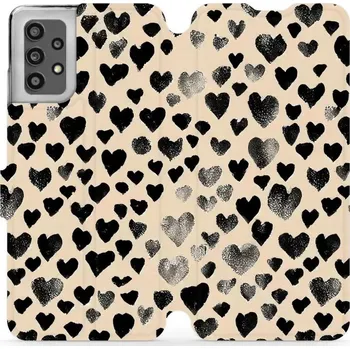 Pouzdro na mobilní telefon Flipové pouzdro Mobiwear - Samsung Galaxy A32 4G - VA51S Černá srdíčka (Knížkové flip pouzdro, obal, kryt na mobil Samsung Galaxy A32 4G - VA51S Černá srdíčka, materiál Umělá kůže + TPU - ochrana 360°, stojánek, silikonová vanička, magnetické zavírání)