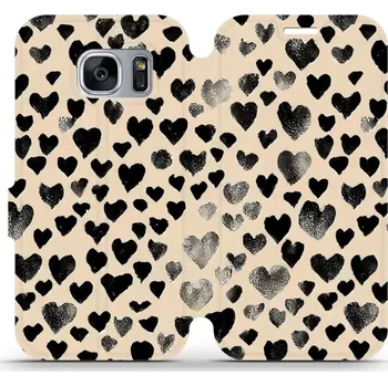 Pouzdro na mobilní telefon Flipové pouzdro Mobiwear - Samsung Galaxy S7 Edge - VA51S Černá srdíčka (Knížkové flip pouzdro, obal, kryt na mobil Samsung Galaxy S7 Edge - VA51S Černá srdíčka, materiál Umělá kůže + TPU - ochrana 360°, stojánek, silikonová vanička, magnetické zavírání)