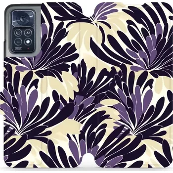 Pouzdro na mobilní telefon Flipové pouzdro Mobiwear - Xiaomi Redmi Note 11 Pro 5G - VA47S Fialová flóra (Knížkové flip pouzdro, obal, kryt na mobil Xiaomi Redmi Note 11 Pro 5G - VA47S Fialová flóra, materiál Umělá kůže + TPU - ochrana 360°, stojánek, silikonová vanička, magnetické)