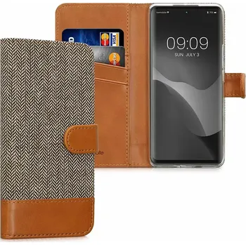 Pouzdro na mobilní telefon Luxusní flipové pouzdro KWmobile Canvas Wallet na Honor 50 / Huawei Nova 9 Šedé - hnědé (Flipové knížkové vyklápěcí pouzdro KWmobile Canvas Wallet na mobilní telefon Honor 50 / Huawei Nova 9 Šedé - hnědé)