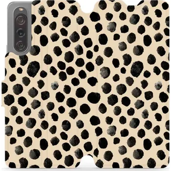 Pouzdro na mobilní telefon Flipové pouzdro Mobiwear - Sony Xperia 10 V - VA50S Černé puntíky (Knížkové flip pouzdro, obal, kryt na mobil Sony Xperia 10 V - VA50S Černé puntíky, materiál Umělá kůže + TPU - ochrana 360°, stojánek, silikonová vanička, magnetické zavírání)