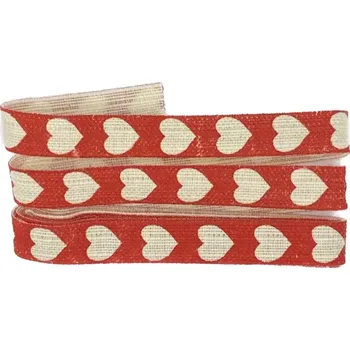 Stuha Stuha bavlněná červená HEART 15mm x 2m (6,-Kč/m) (Dekorační látková stuha, červená, jednostranný potisk)