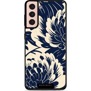 Pouzdro na mobilní telefon Lesklý kryt Mobiwear Glossy - Samsung Galaxy S21 - GA40G Modré a béžové květy (Prémiové lesklé pouzdro, obal, kryt Mobiwear Glossy na mobil Samsung Galaxy S21 - GA40G Modré a béžové květy, materiál Plast + TPU silikon - krytí po všech stranách,)