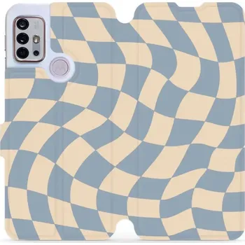 Pouzdro na mobilní telefon Flipové pouzdro Mobiwear - Motorola Moto G10 - VA59S Modrá a béžová šachovnice (Knížkové flip pouzdro, obal, kryt na mobil Motorola Moto G10 - VA59S Modrá a béžová šachovnice, materiál Umělá kůže + TPU - ochrana 360°, stojánek, silikonová vanička,)