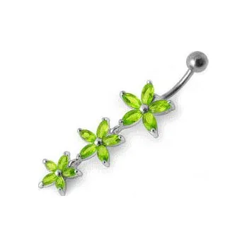 Piercing Šperky4U Stříbrný piercing do pupíku, světle zelené zirkony - BP01138-G