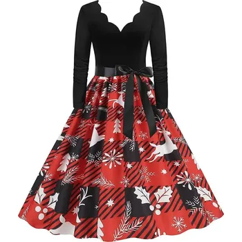 Dámské šaty Áčkové retro šaty s potiskem JW895 Velikost: S, Barva (Varianta): 1796-006