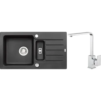 Alveus Set Niagara 70 Granitový dřez s vaničkou a odkapem 780x435 mm+ baterie Reno, černá, SETA556
