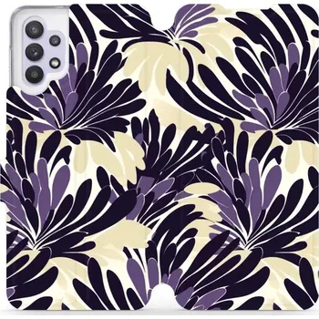 Pouzdro na mobilní telefon Flipové pouzdro Mobiwear - Samsung Galaxy A32 5G - VA47S Fialová flóra (Knížkové flip pouzdro, obal, kryt na mobil Samsung Galaxy A32 5G - VA47S Fialová flóra, materiál Umělá kůže + TPU - ochrana 360°, stojánek, silikonová vanička, magnetické zavírání)