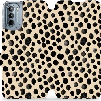 Pouzdro na mobilní telefon Flipové pouzdro Mobiwear - Motorola Moto G31 - VA50S Černé puntíky (Knížkové flip pouzdro, obal, kryt na mobil Motorola Moto G31 - VA50S Černé puntíky, materiál Umělá kůže + TPU - ochrana 360°, stojánek, silikonová vanička, magnetické zavírání)