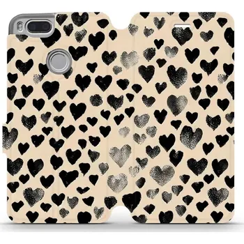 Pouzdro na mobilní telefon Flipové pouzdro Mobiwear - Xiaomi Mi A1 - VA51S Černá srdíčka (Knížkové flip pouzdro, obal, kryt na mobil Xiaomi Mi A1 - VA51S Černá srdíčka, materiál Umělá kůže + TPU - ochrana 360°, stojánek, silikonová vanička, magnetické zavírání)