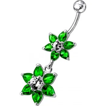 Piercing Šperky4U Stříbrný piercing do pupíku, tmavě zelené zirkony - BP01193- E