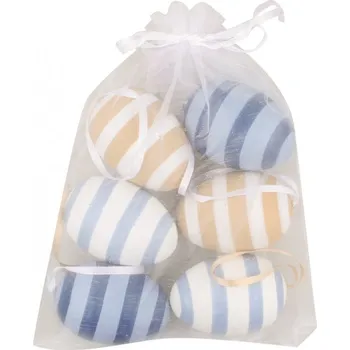 Velikonoční dekorace Vajíčka pruhovaná plastová na zavěšení 6 cm, 6 ks v organze