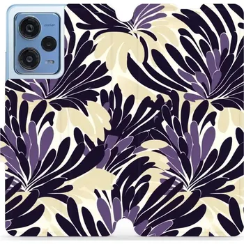 Pouzdro na mobilní telefon Flipové pouzdro Mobiwear - Xiaomi Redmi Note 12 Pro 5G - VA47S Fialová flóra (Knížkové flip pouzdro, obal, kryt na mobil Xiaomi Redmi Note 12 Pro 5G - VA47S Fialová flóra, materiál Umělá kůže + TPU - ochrana 360°, stojánek, silikonová vanička, magnetické)