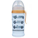 CANPOL BABIES Sportovní láhev se silikonovou nevylévací slámkou Auta světle modrá 350 ml