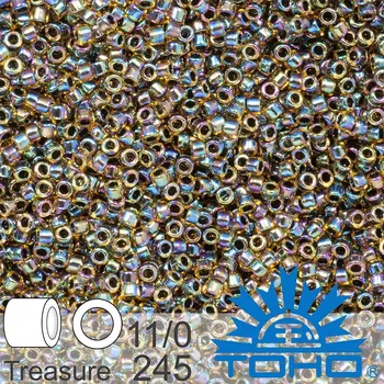 Korálek Korálky TOHO tvar TREASURE (válcové). Velikost 11/0. Barva č. 245-Inside-Color Rainbow Jonquil/Jet Lined . Balení 5g.